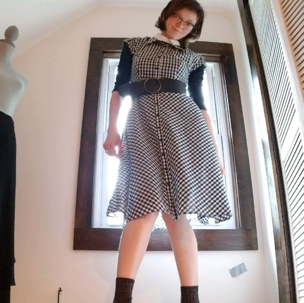 VINTAGE Checkered Button Down Dress W/ Pockets